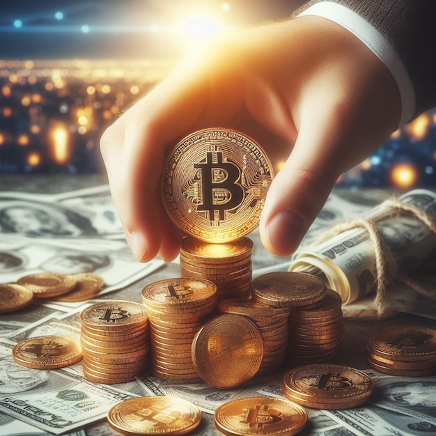 Foto representação 3d de um large bitcoin coin cryptocurrencias economia digital