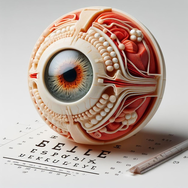 Representação 3D de um olho humano feito de plástico sobre um fundo branco
