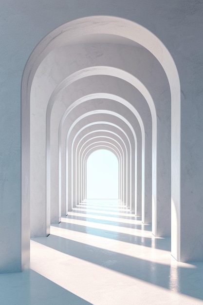 Representação 3D minimalista de uma série de arcos