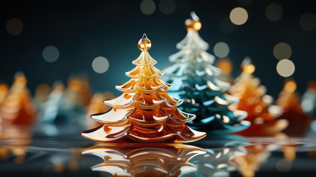 Representação abstrata em 3D de uma árvore de Natal apresentando elementos de design futurista