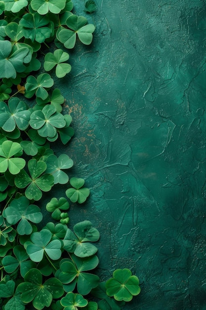 Representação artística de folhas de trevo e estrelas douradas em um fundo verde gradiente sugerindo festividade