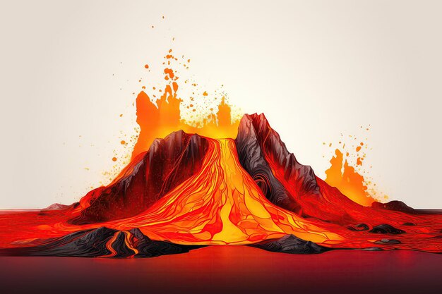 Foto representação artística de lava fluindo para o vulcão