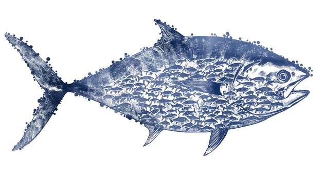 Representação artística de um peixe feito de peixes menores uma metáfora para a unidade e a força coletiva