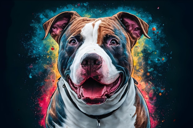 Representação artística imagem de pitbull retratada com arte colorida