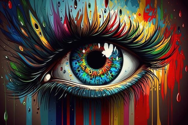 representação de um olho humano pintado em cores vivas