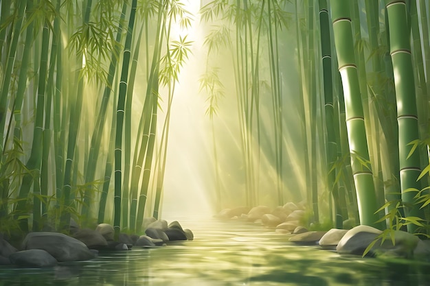 representação de uma pacífica floresta de bambu