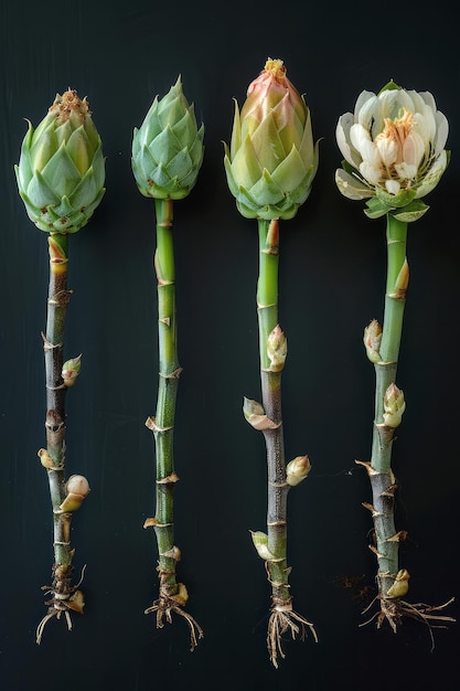 Foto representação diagramática do ciclo de vida de uma planta de agave do broto à maturidade