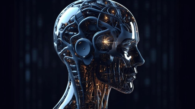 Representação digital de um cérebro de robô IA generativa e robôs de IA