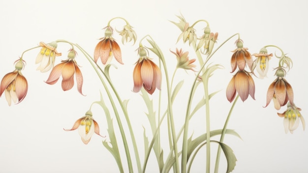 Representação em aquarela de Fritillaria Meleagris em tela branca gerada por IA