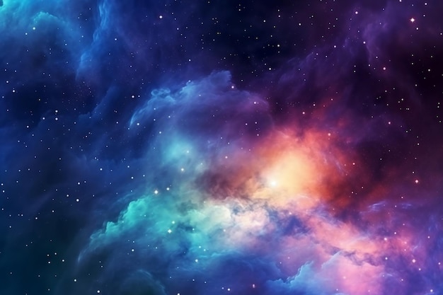 Representação vibrante de uma galáxia celestial com nuvens nebulosas coloridas Generative Ai