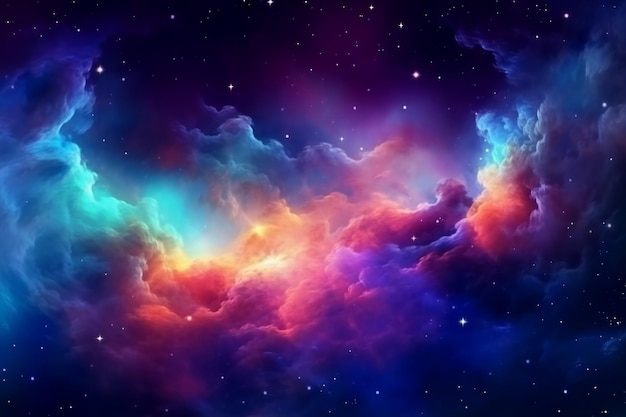 Representação vibrante de uma galáxia celestial com nuvens nebulosas coloridas Generative Ai