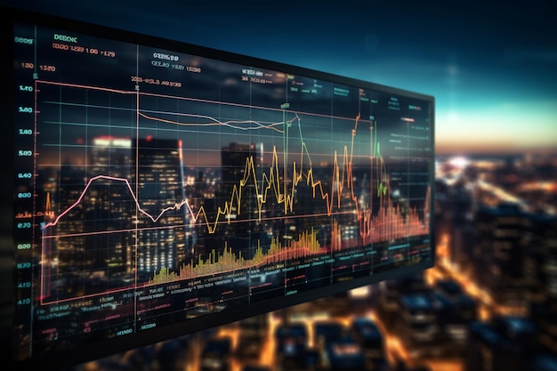 Representação visual de dados financeiros exibidos em um gráfico de tela iluminando métricas econômicas