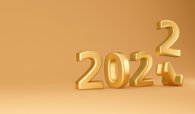 Representación 3D de 2021 reemplazar por 2022 letras doradas en negrita en concepto de tema dorado de Año Nuevo. Render 3D. Ilustración 3D.