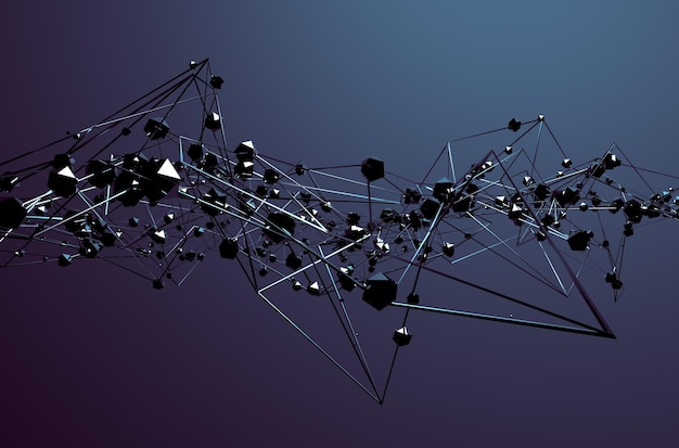 Representación 3d abstracta de estructura metálica caótica