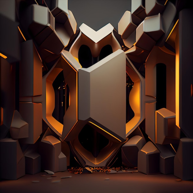 Representación 3d abstracta de estructura poligonal caótica Fondo futurista