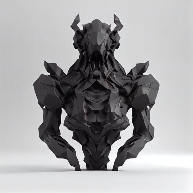 Representación 3D abstracta: figura negra deformada aislada en un fondo blanco