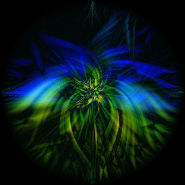 Representación 3d abstracta en una forma ilusoria de flor azul y verde