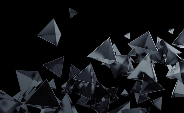 Representación 3D abstracta de formas poligonales voladoras