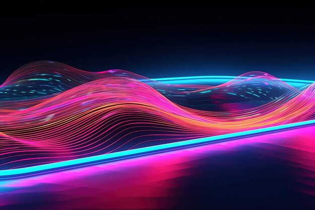 Representación 3D abstracta con líneas de neón rosas y azules que brillan en la oscuridad Papel tapiz digital UV