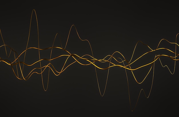 Representación 3d abstracta de líneas onduladas brillantes Fondo oscuro con ondas surrealistas en el espacio vacío Forma futurista