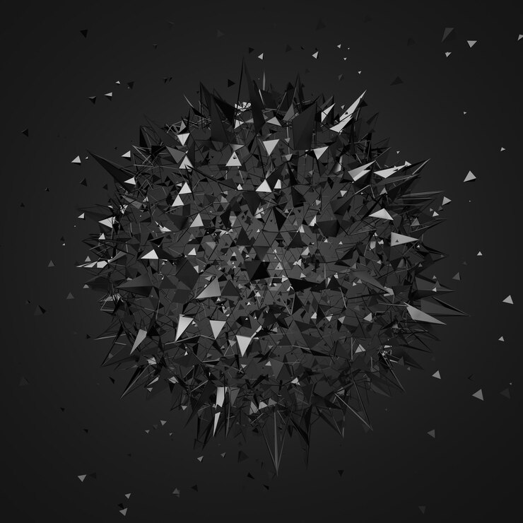 Foto representación 3d abstracta de partículas caóticas. forma futurista en el espacio vacío. fondo de ciencia ficción.
