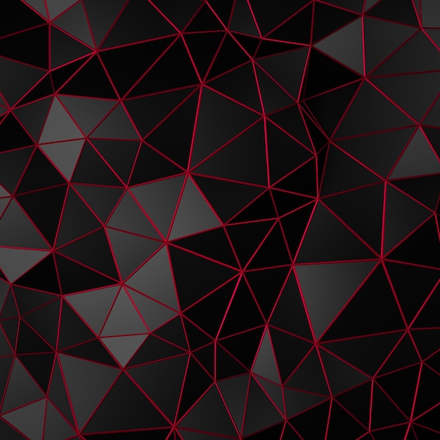 Representación 3D abstracta de la superficie negra Low Poly