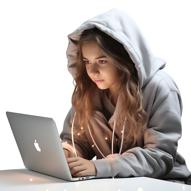 Representación 3D de un adolescente estudiando en una computadora portátil Concepto creativo de representación 3D Nativo digital Gen Alpha