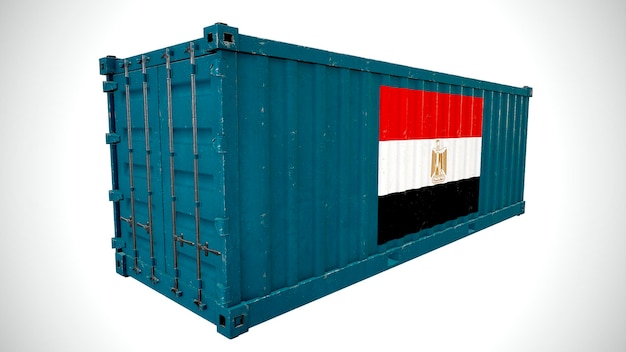 Representación 3d aislada envío contenedor de carga marítima texturizado con bandera nacional de Egipto