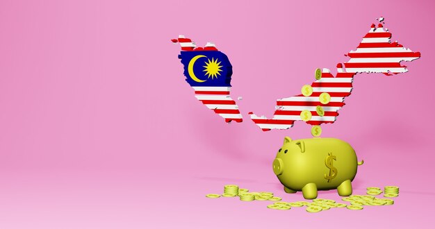 Representación 3D de la alcancía como crecimiento económico positivo en Malasia