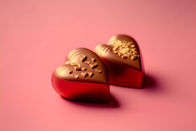 Representación 3D del amor de chocolate sobre un fondo rosa IA generativa