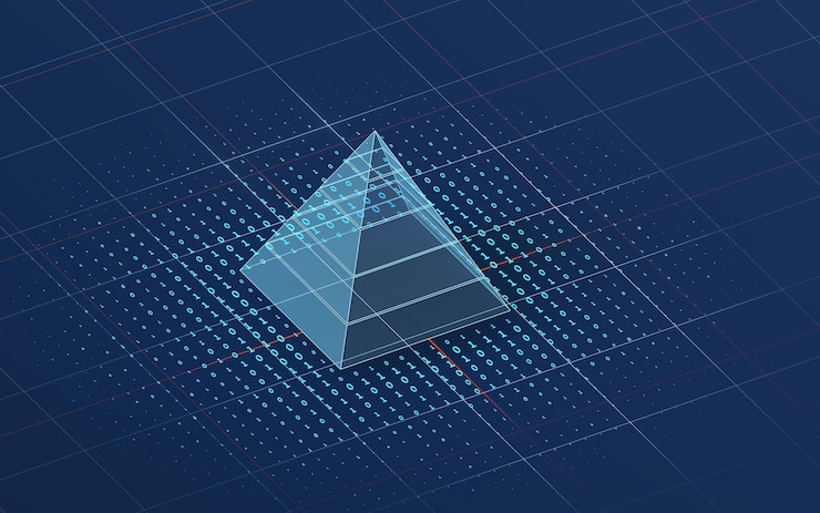 Foto representación 3d de análisis de datos y gráficos piramidales