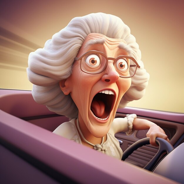 Representación 3D anciana conduciendo