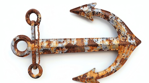 Foto una representación en 3d de un ancla oxidado sobre un fondo blanco