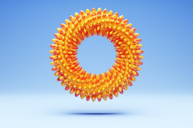 Foto representación 3d anillo de grano naranja, fractal, portal sobre fondo azul aislado