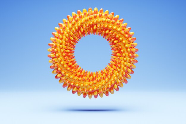 Representación 3D anillo de grano naranja, fractal, portal sobre fondo azul aislado