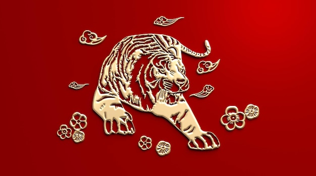 Foto representación 3d año nuevo chino dorado 2022. año nuevo lunar año del tigre