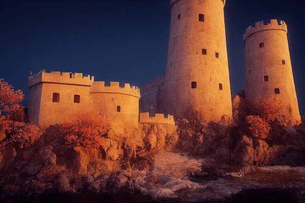 Representación 3D Antiguo castillo de cuento de hadas