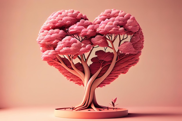 Representación 3D de árbol con un corazón de amor