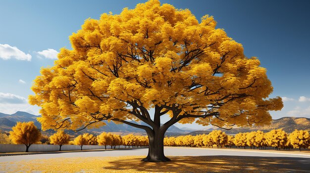 Foto una representación 3d de un árbol con hojas amarillas brillantes
