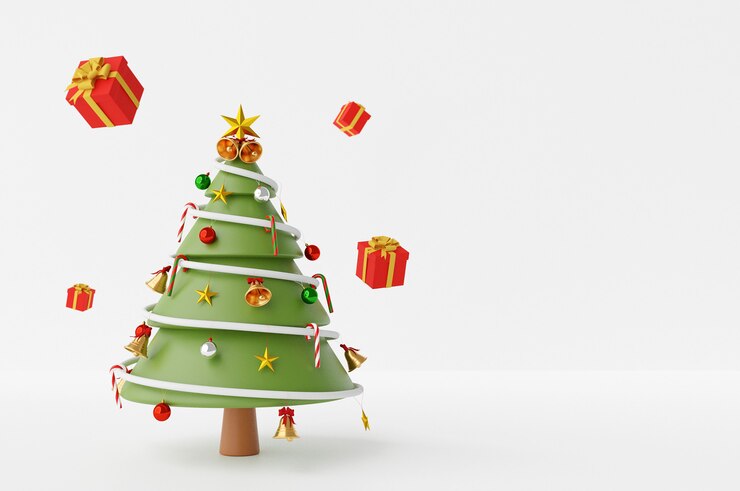 Foto representación 3d árbol de navidad decorativo con regalos