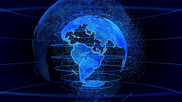 Representación 3D azul del fondo de comunicaciones y negocios de tecnología de la tierra Globo terráqueo