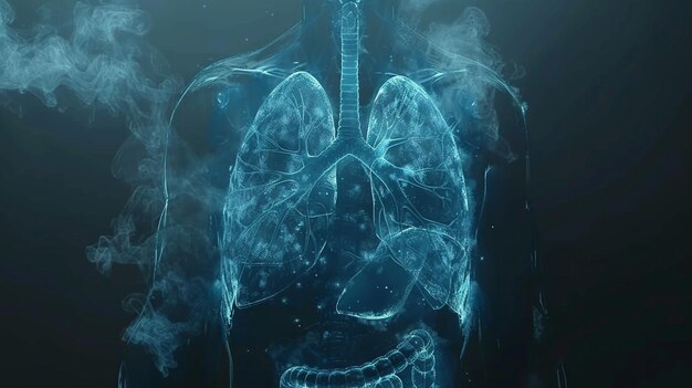 Foto representación 3d azul luminoso de los pulmones humanos que destaca la intrincada estructura de los sistemas respiratorios