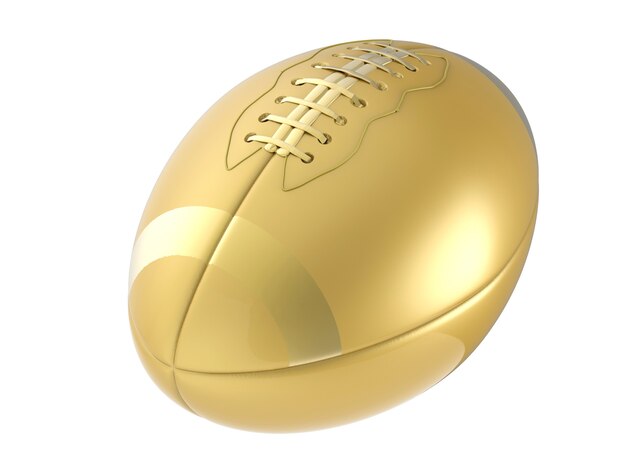 Representación 3D balón de fútbol americano dorado aislado en blanco