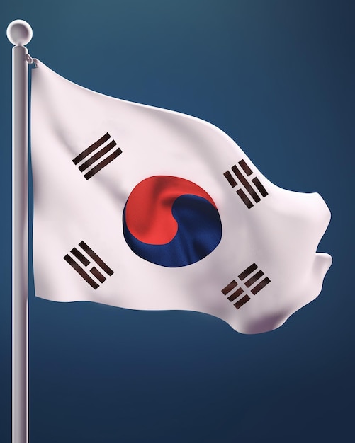 Foto representación 3d de una bandera de corea del sur