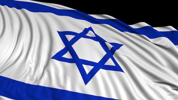 Representación 3D de una bandera israelí La bandera se desarrolla suavemente en el viento