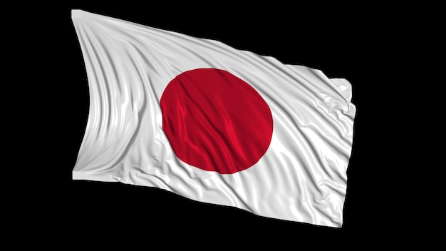 Representación 3D de una bandera japonesa La bandera se desarrolla suavemente en el viento