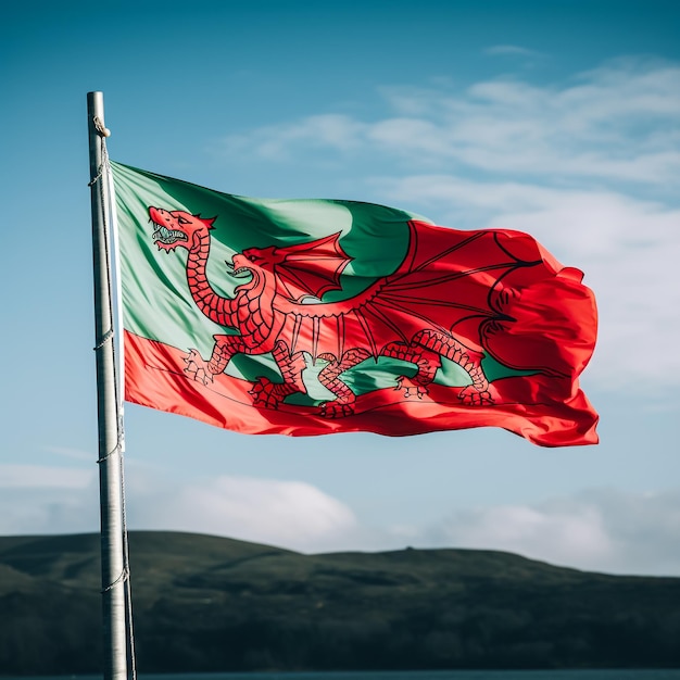 Foto representación en 3d de la bandera nacional de gales