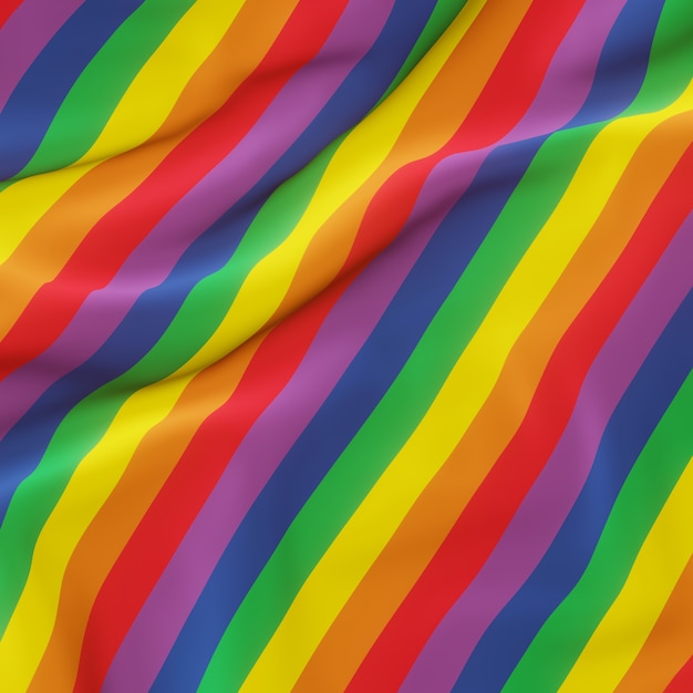 Representación 3D. Bandera ondulada del arco iris. Color LGBTQ.