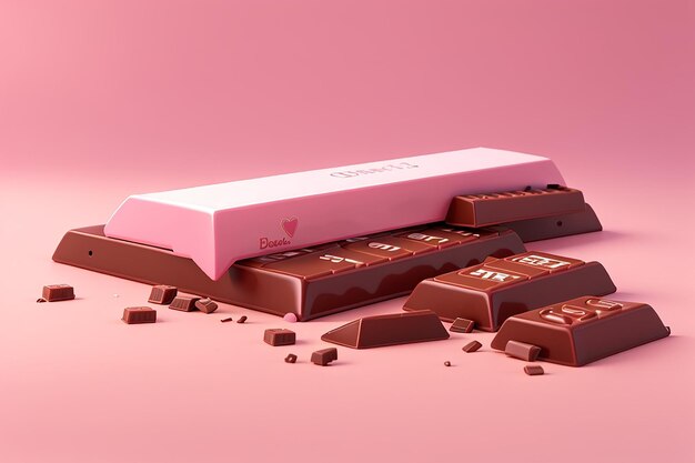 Representación 3D de barra de chocolate sobre fondo rosa para diseño comercial Ilustración de representación 3D estilo de dibujos animados