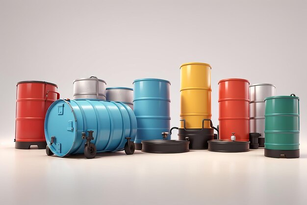 Representación 3D de barril de contenedor de tambor de aceite de petróleo aislado sobre fondo blanco Ilustración de representación 3D estilo de dibujos animados